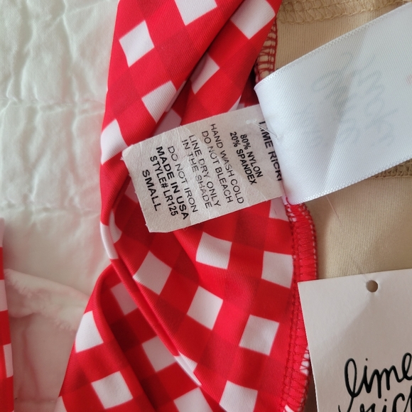 Lime Ricki Watercolor Crossback Tankini Top S NWT Red Floral X Gingham - Picture 11 of 13